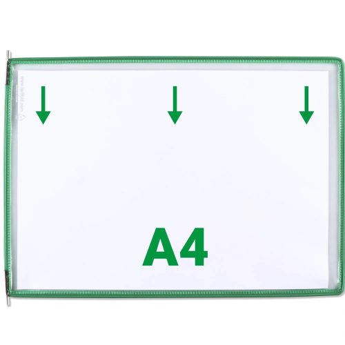 Zobrazovacia tabuľa A4, zelená, horizontálna, s otvorom na hornej strane