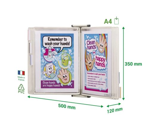 Sterifold nástenný držiak, kovový, A4, + 10 zobrazovacích tabúľ, biela