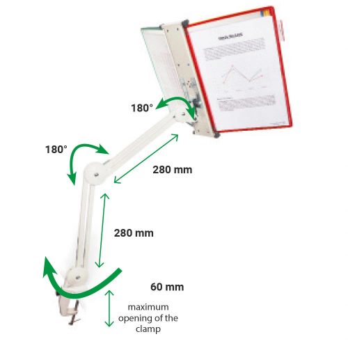 Výkyvné rameno so stolovou svorkou, kovové, pre 20 zobrazovacích tabúľ  