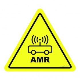   "WARNING! AMR TRUCKS OPERATING IN THIS AREA!' PODLAHOVÁ ZNAČKA 300 mm