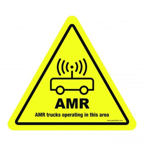 "WARNING! AMR TRUCKS OPERATING IN THIS AREA!' PODLAHOVÁ ZNAČKA 300 mm