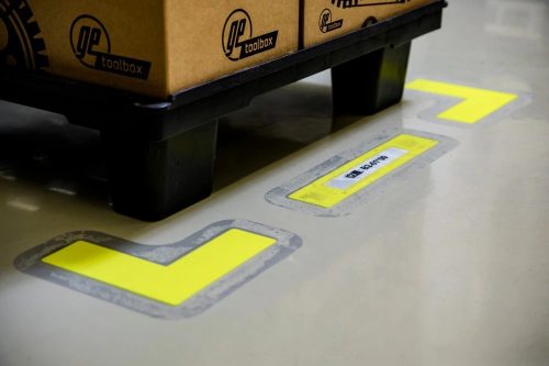 GEToolbox® Text Window Floor Marker "Mini Cut-out" 50mm modrá