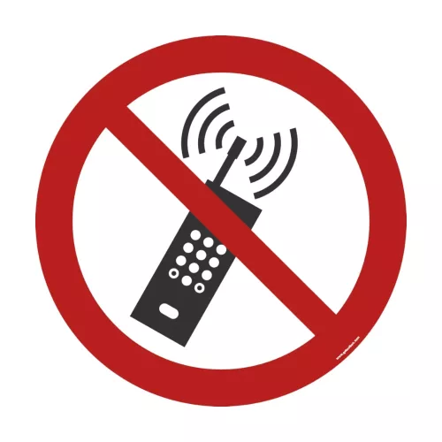 Zákaz používania zapnutých mobilných telefónov – bezpečnostné podlahové značenie 300 mm